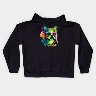 Colourful Cool French Bulldog ( Pug )Dog with Sunglasses. Kids Hoodie